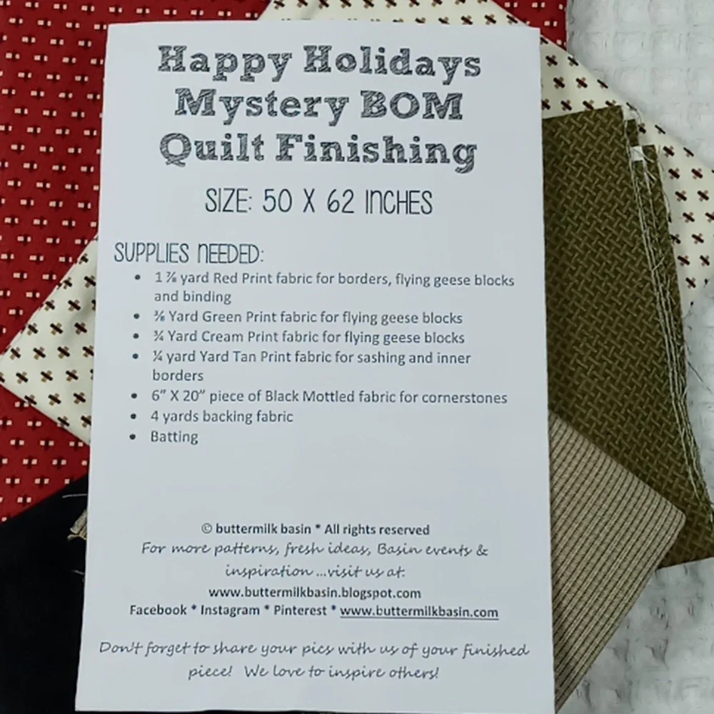 New in Bag Happy Holidays Buttermilk Basin Quilt Finishing Kit. 50 x 62 Inches